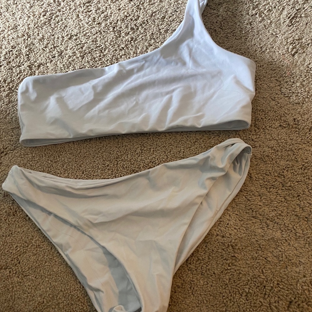 Cute asymmetrical white bikini set